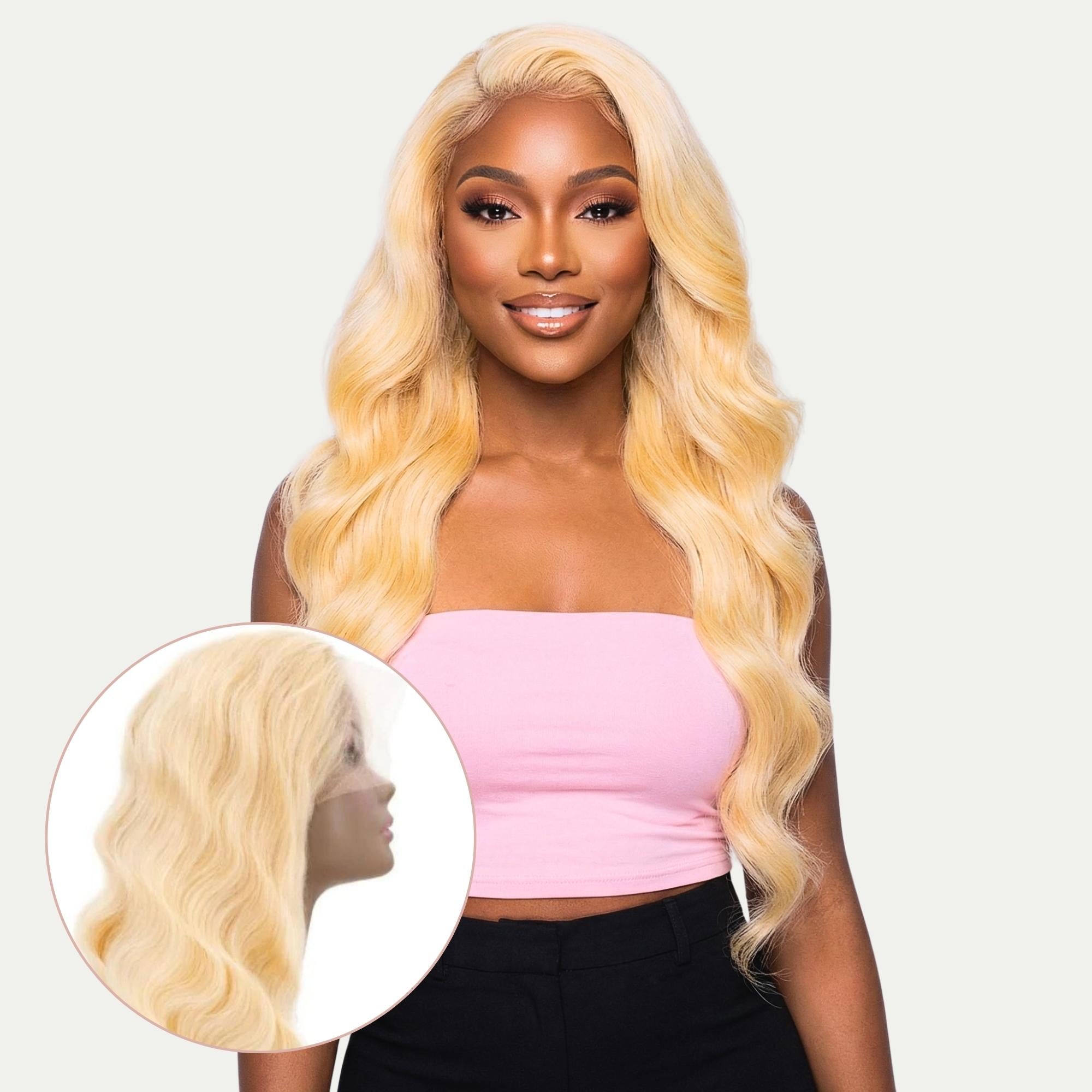 Blonde Beauty Waves Full Wig Soft 14 inch Highlight Blond Body Wave Hair wig 13x4 with a  main image 3
