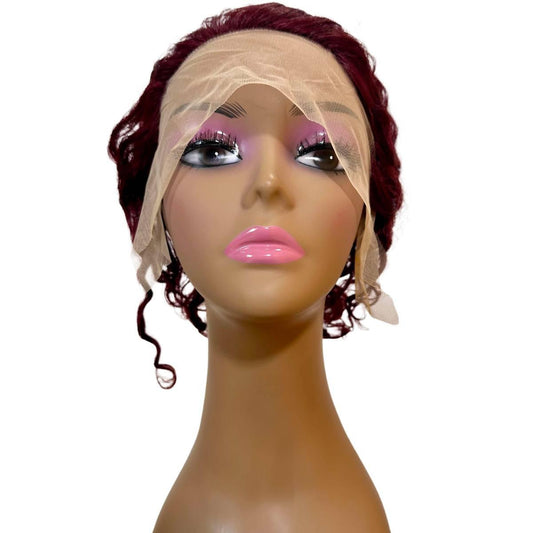 Burgundy Curly 13x1 Transparent Lace Front Pixie Wig