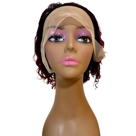 Burgundy Ombre Curly 13x1 Transparent Lace Front Pixie Wig