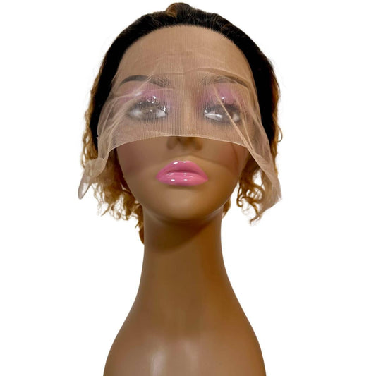 Honey Blonde Ombre Curly 13x1 Transparent Lace Front Pixie Wig