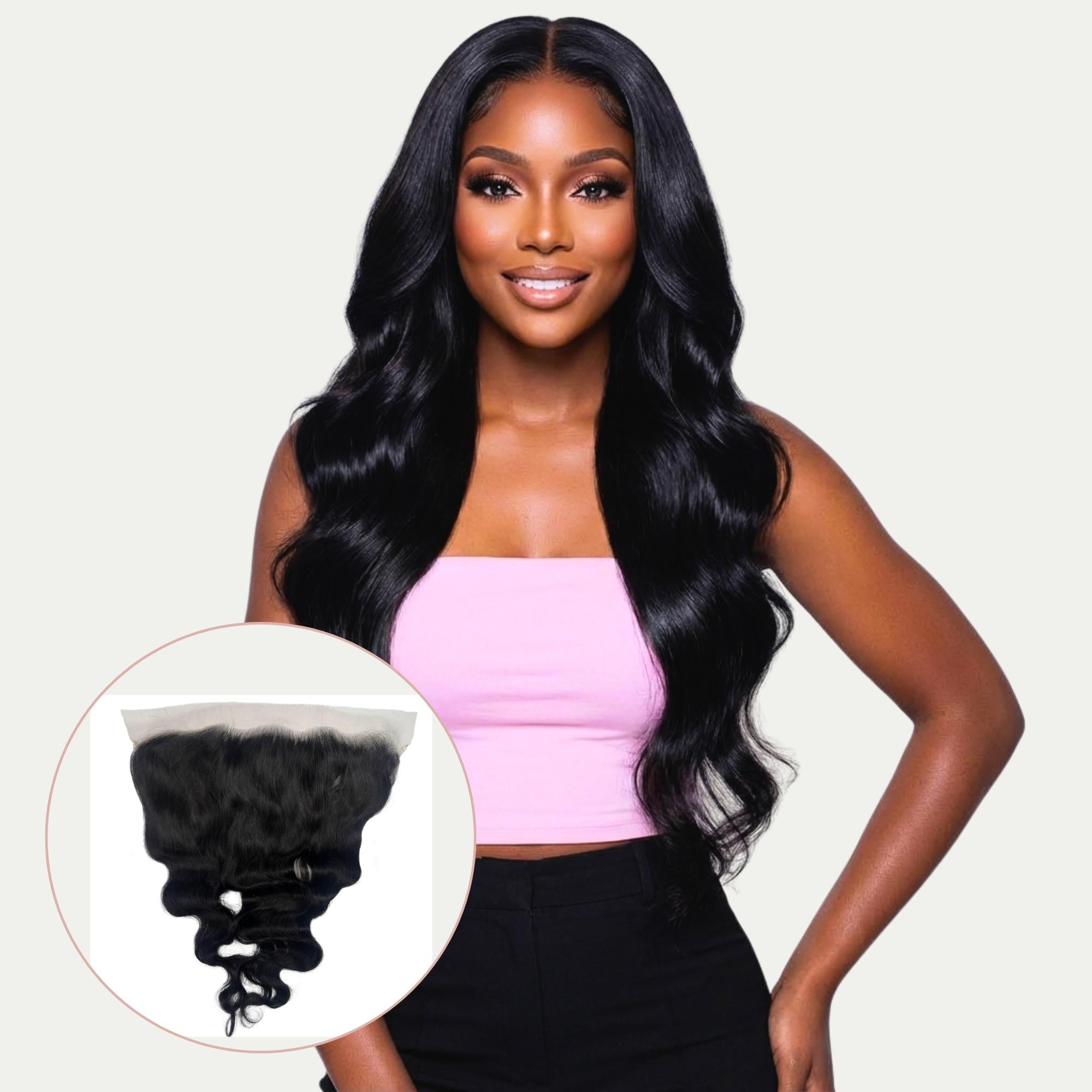 Long black wavy 13x6 Freepart human hair Blende The Stylist Human Hair Blend Pre Plucked 13x6 Invisible HD  main image 4