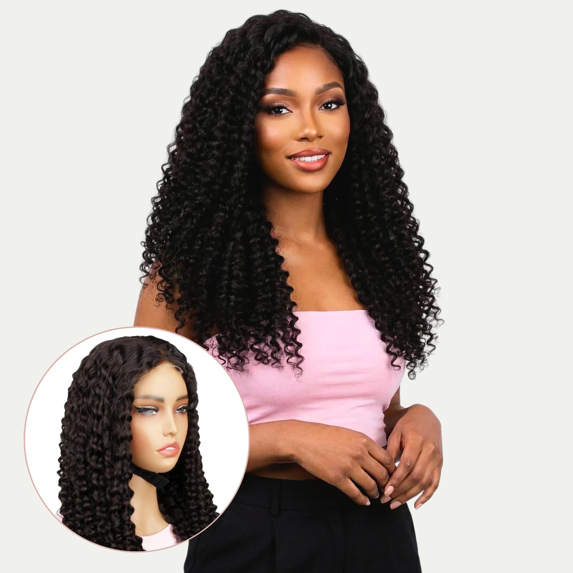 Kinky Curly 2x6 HD Lace Closure 100% Human Hair Glueless Wig 