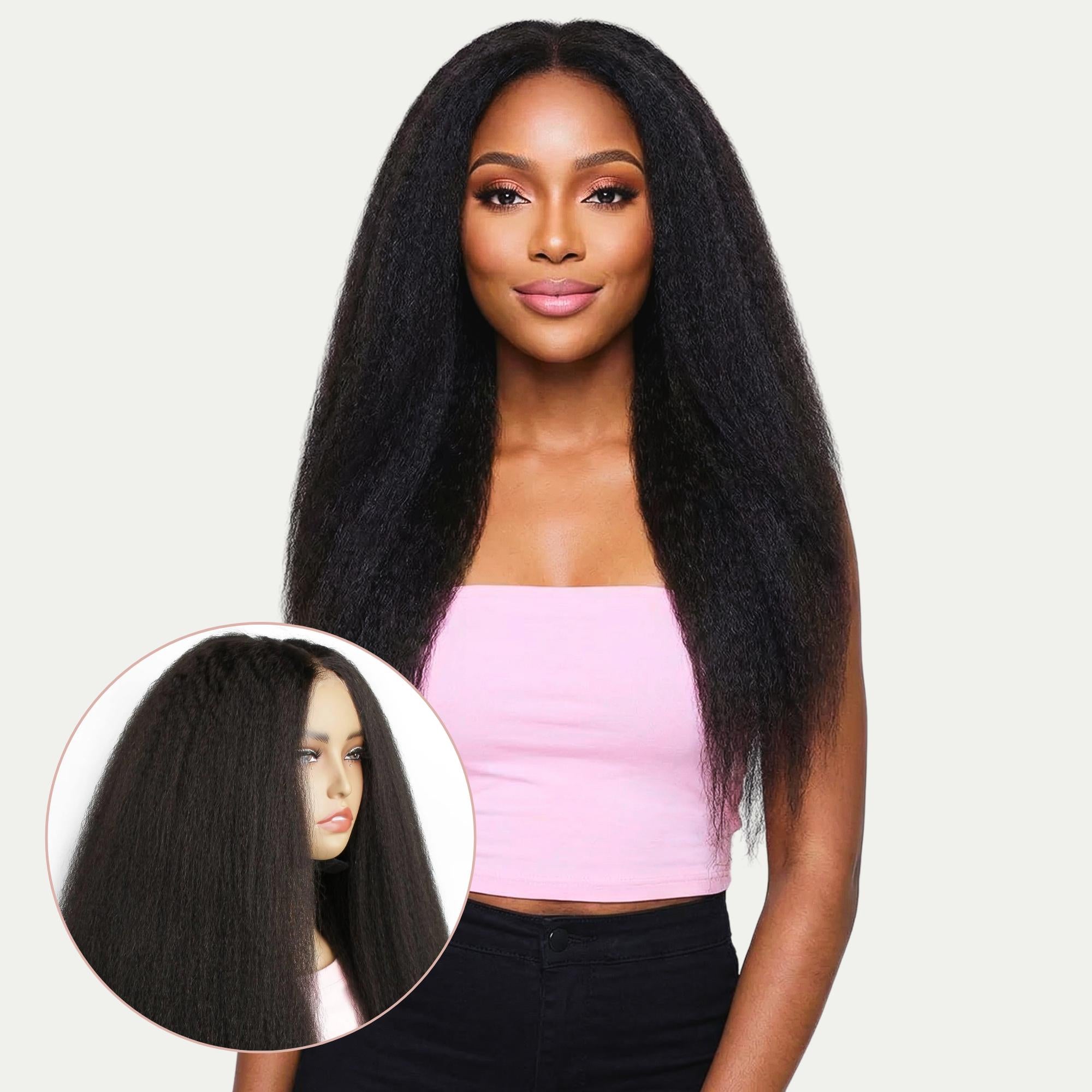 Kinky Straight 2x6 HD Lace Closure 100% Human Hair Glueless Wig