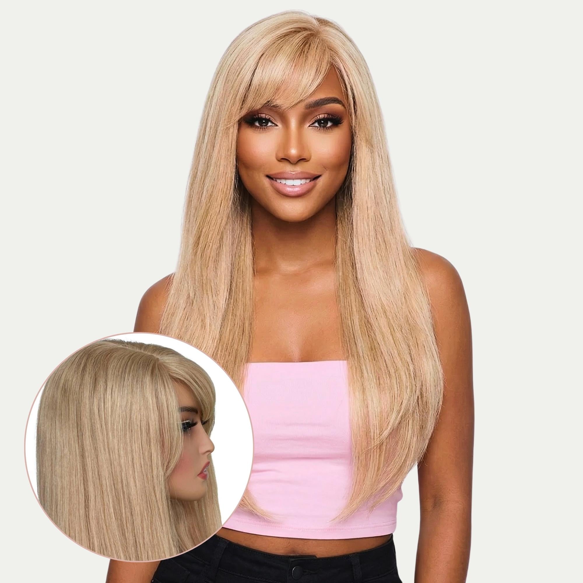 Medium Ash Blonde Straight 100% Human Hair Capless Bang Wig – Private Label
