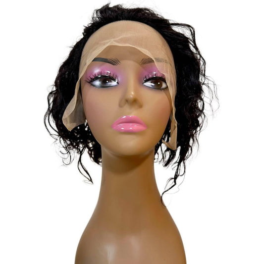 Natural Black Curly 13x1 Transparent Lace Front Pixie Wig