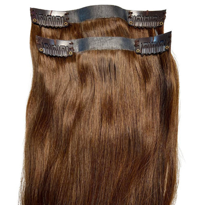 medium brown seamless clip ins two pieces inside view