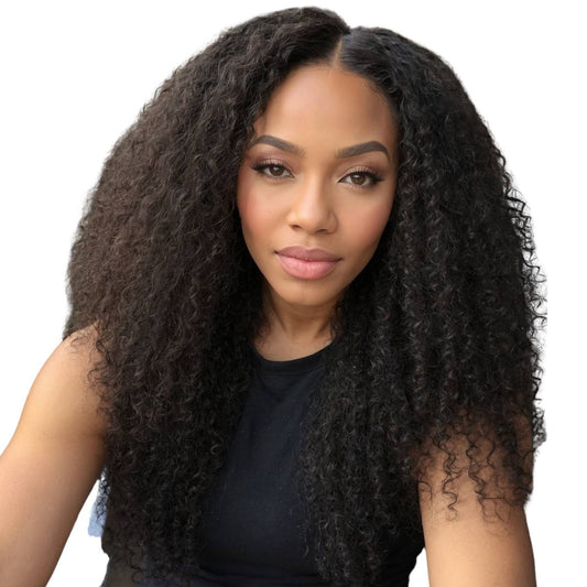 Afro Kinky Curly V Part 100% Human Hair Wig