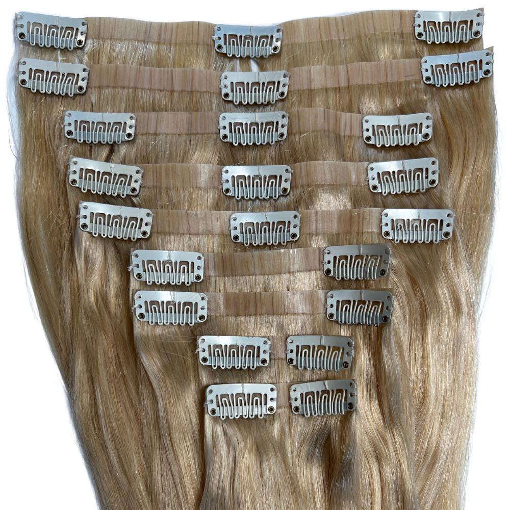 blonde seamless clip ins inside view of full pack