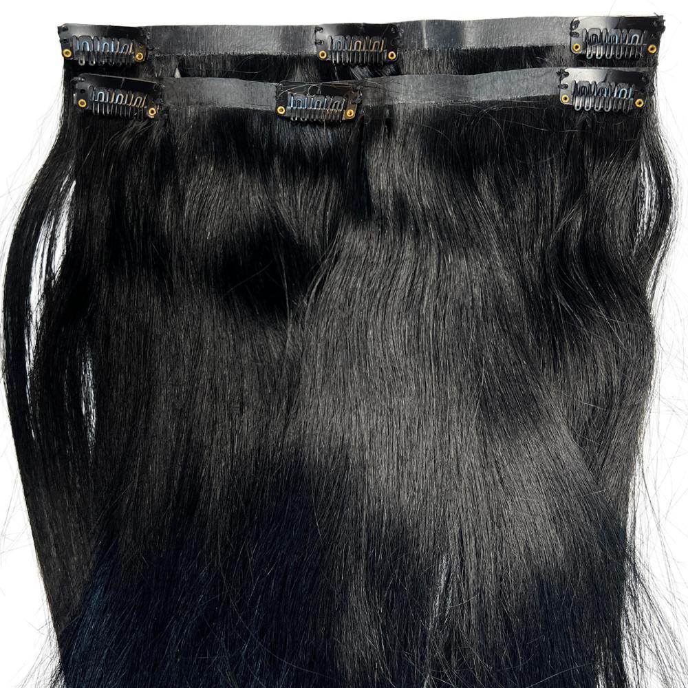 inside of jet black seamless clip ins wide view