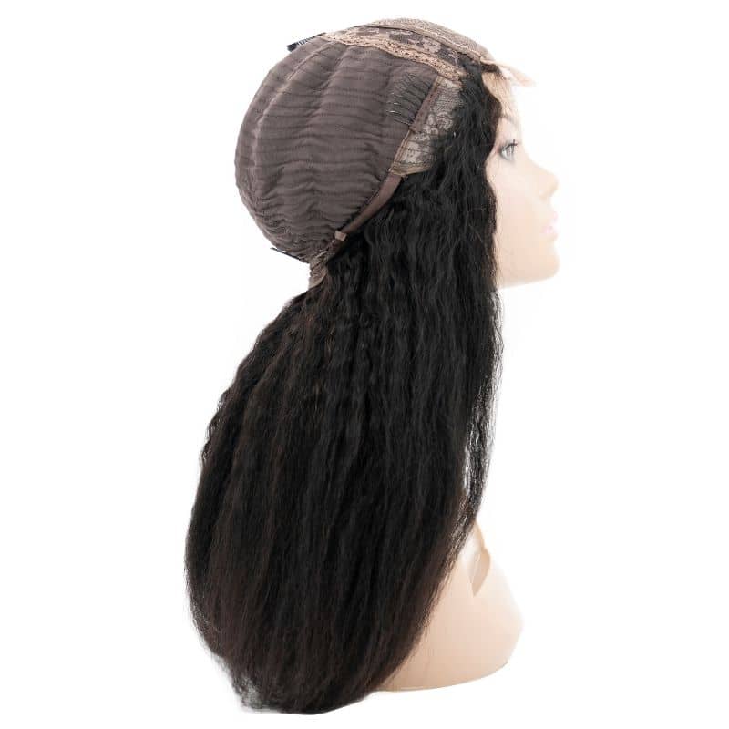 side view of inside cap of kinky straight closure wig