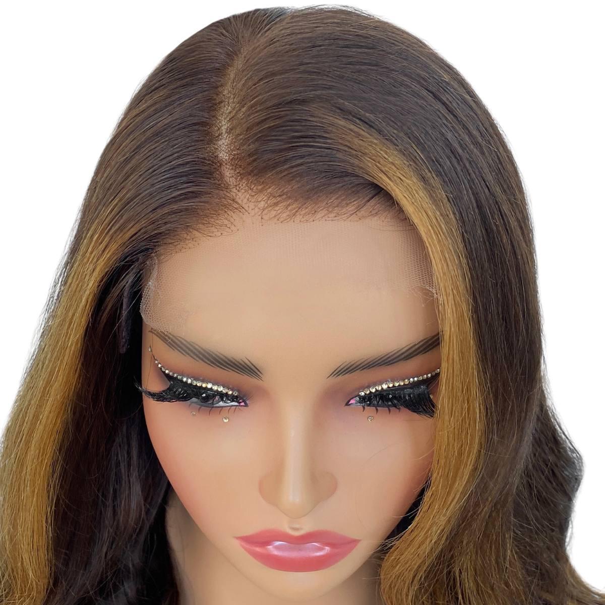 Brown Balayage Wavy 5x5 HD Lace Closure 100% Human Hair Bob Wig - Private Label