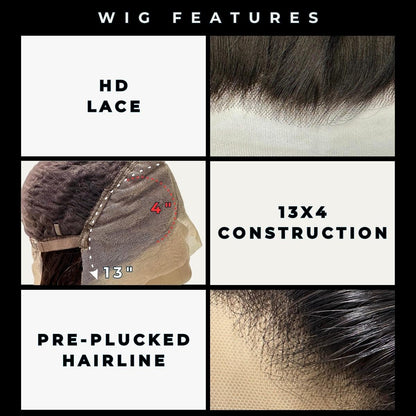 wig features-HD Lace- 13x4 construction- pre-plucked hairline