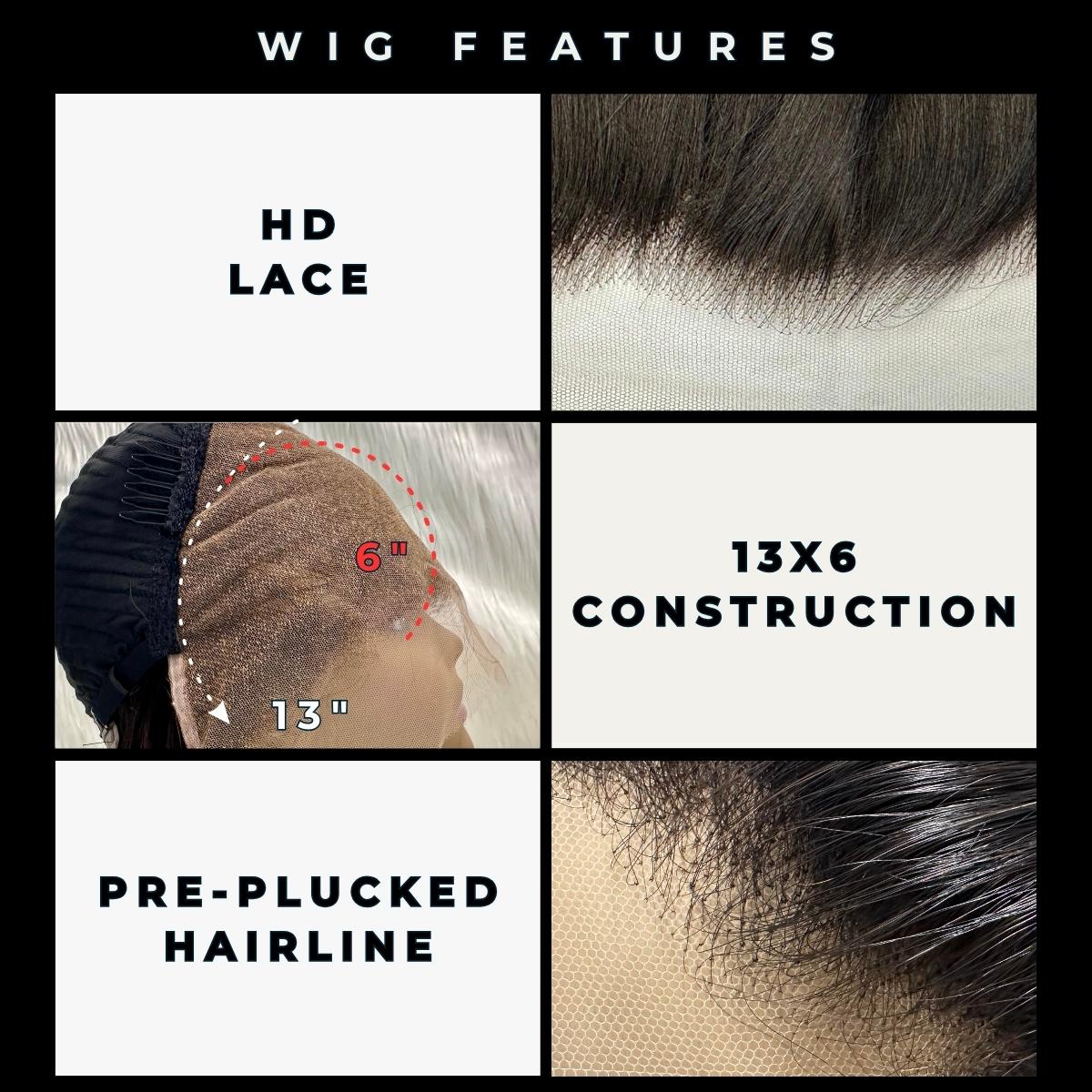 wig features-HD Lace- 13x6 construction- pre-plucked hairline