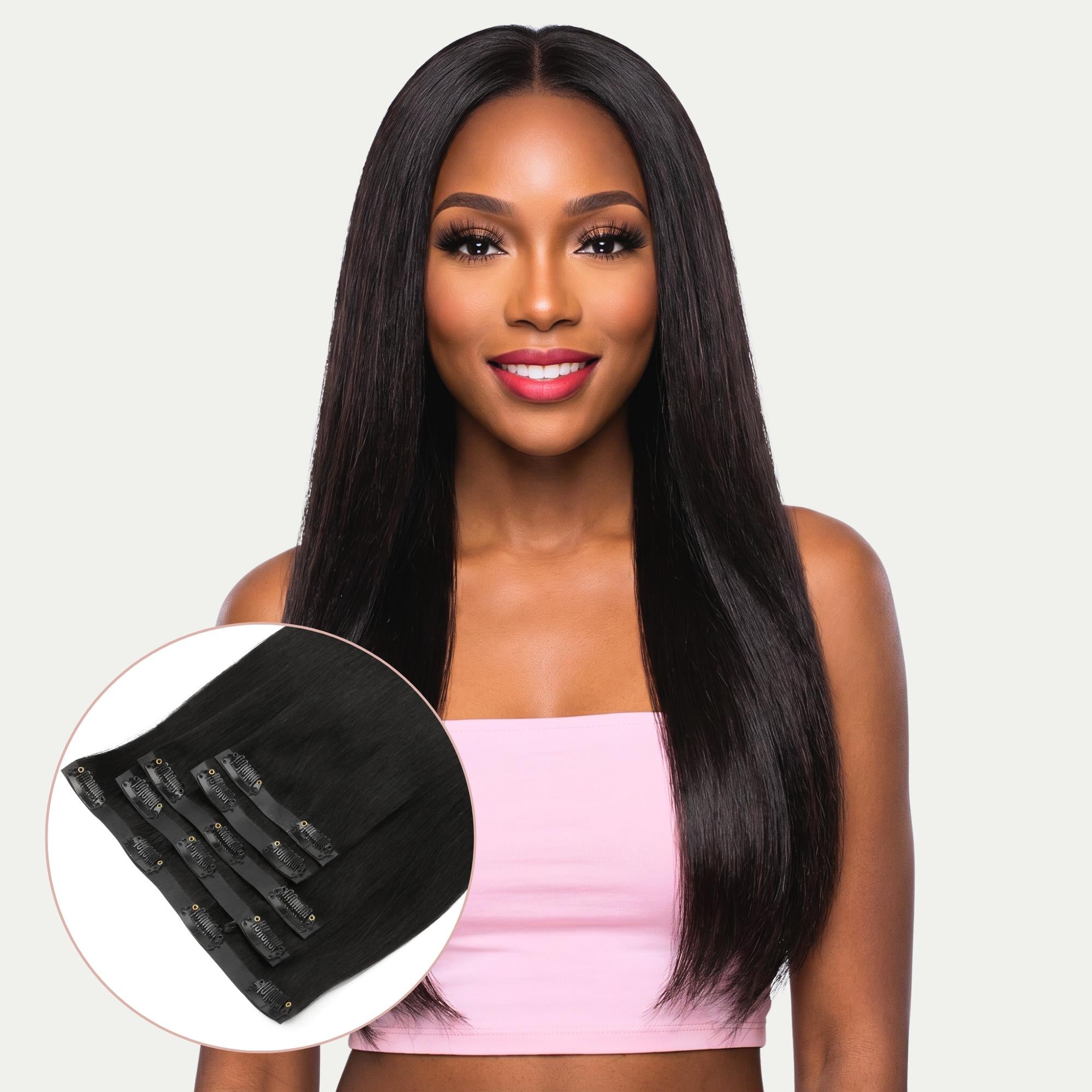 16" Jet Black Invisible Clip - ins (140g) - Private Label