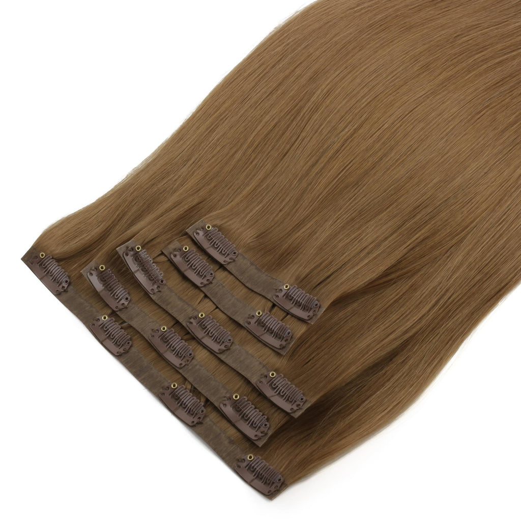 16" Medium Chestnut Brown Seamless Clip - ins (140g) - Private Label