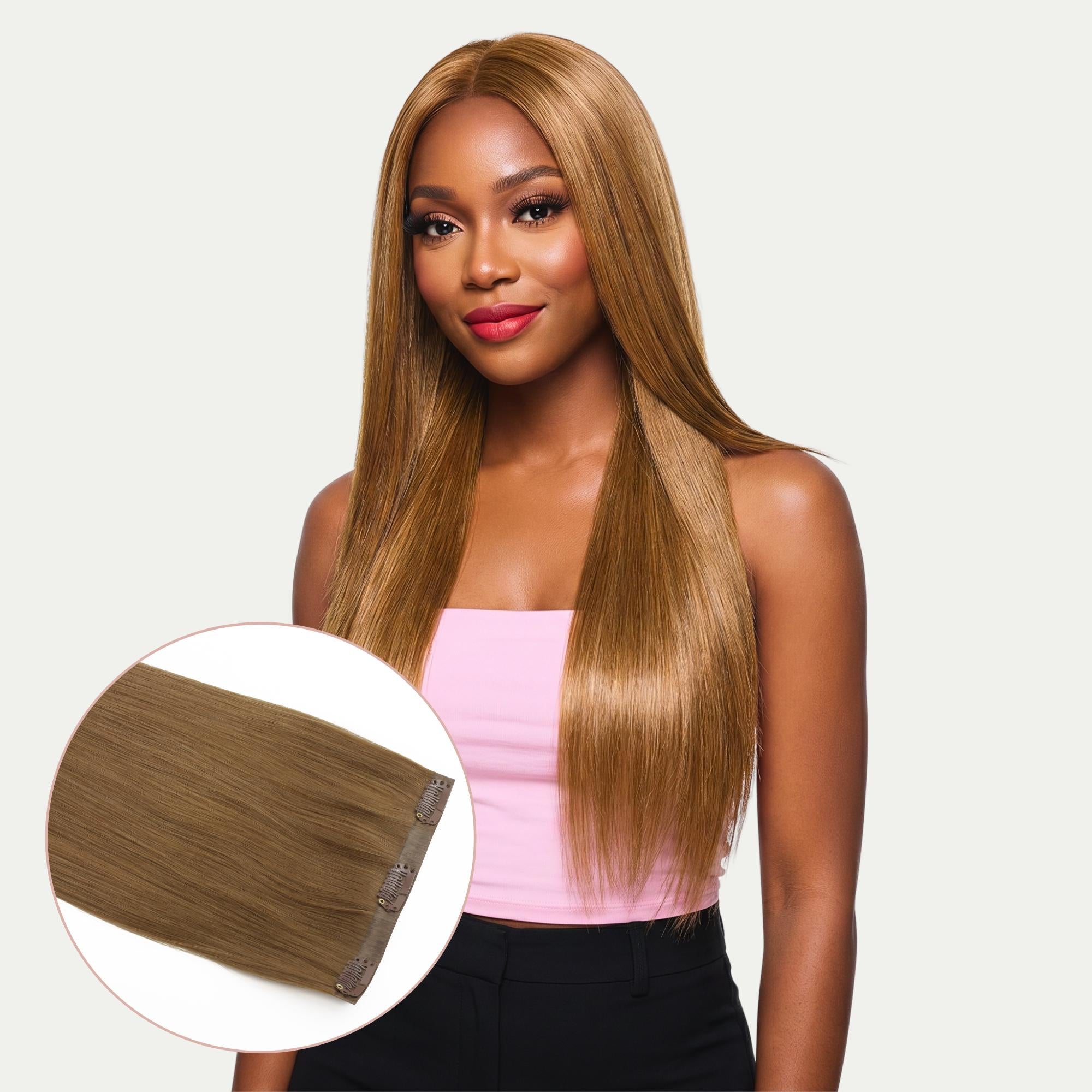 16" Medium Chestnut Brown Seamless Clip - ins (140g) - Private Label