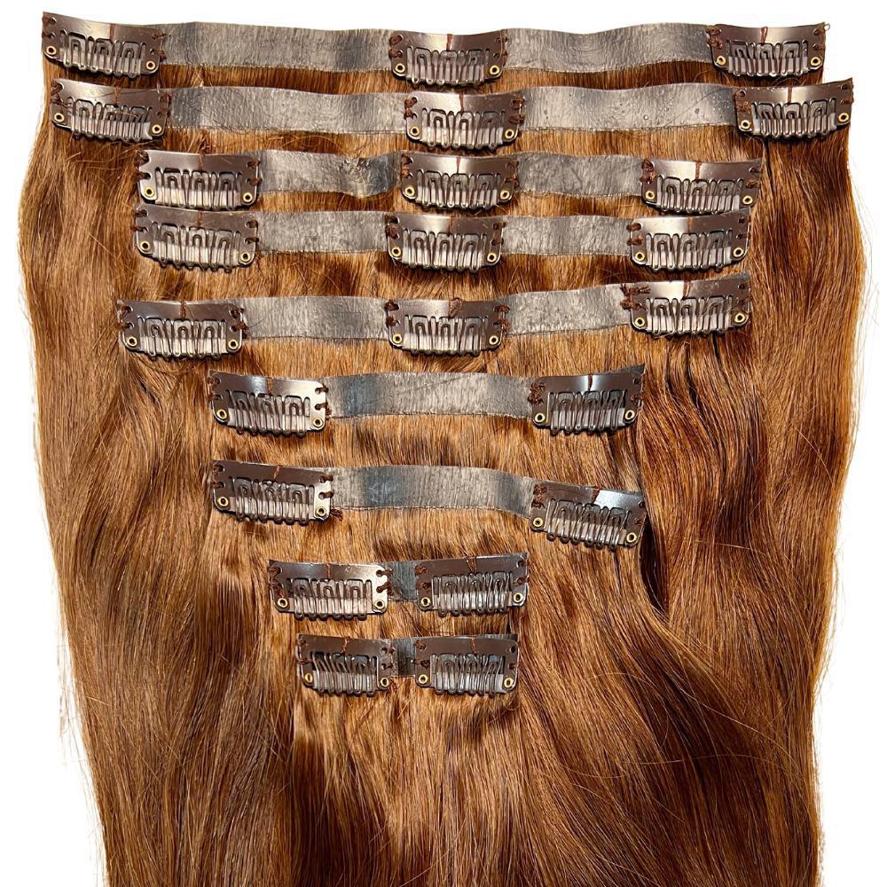 medium brown seamless clip ins full pack display