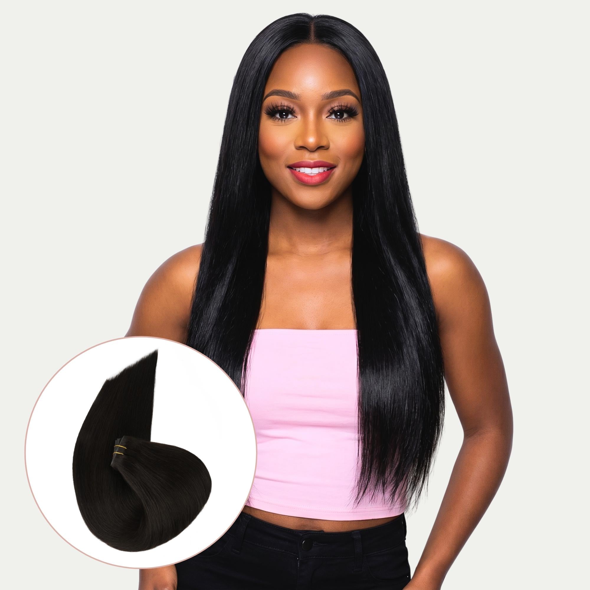 20" Jet Black Invisible Clip - ins (180g) - Private Label