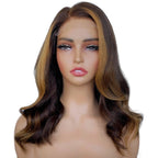 Brown Balayage Wavy 5x5 HD Lace Closure 100% Human Hair Bob Wig - Private Label