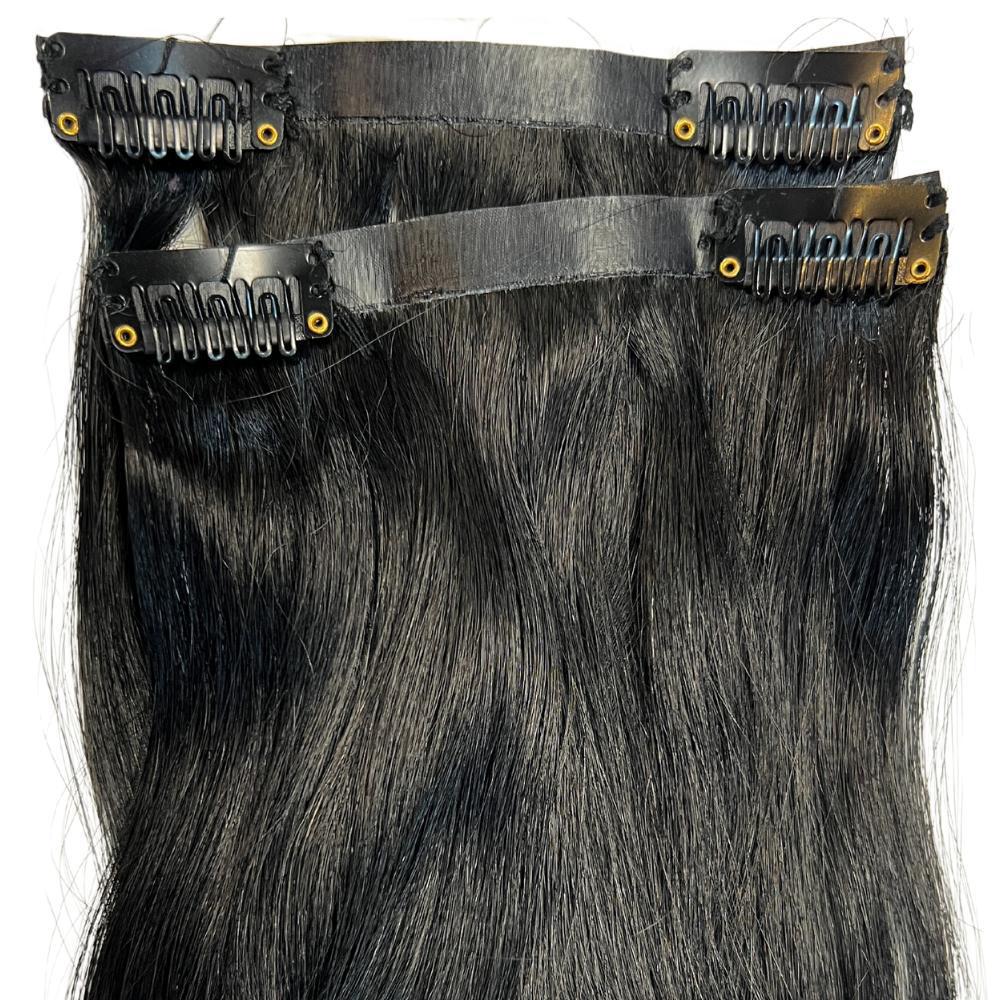 Jet Black Seamless Clip - In 100% Human Hair Extensions - Private Label