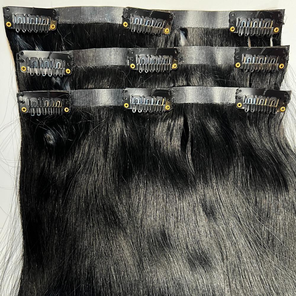 Jet Black Seamless Clip - In 100% Human Hair Extensions - Private Label