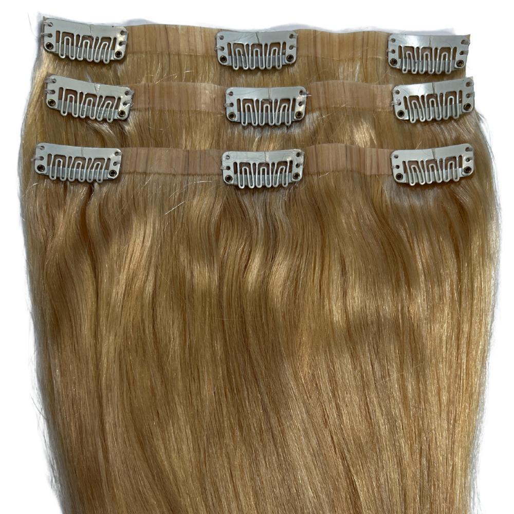 blonde seamless clip ins inside close up view