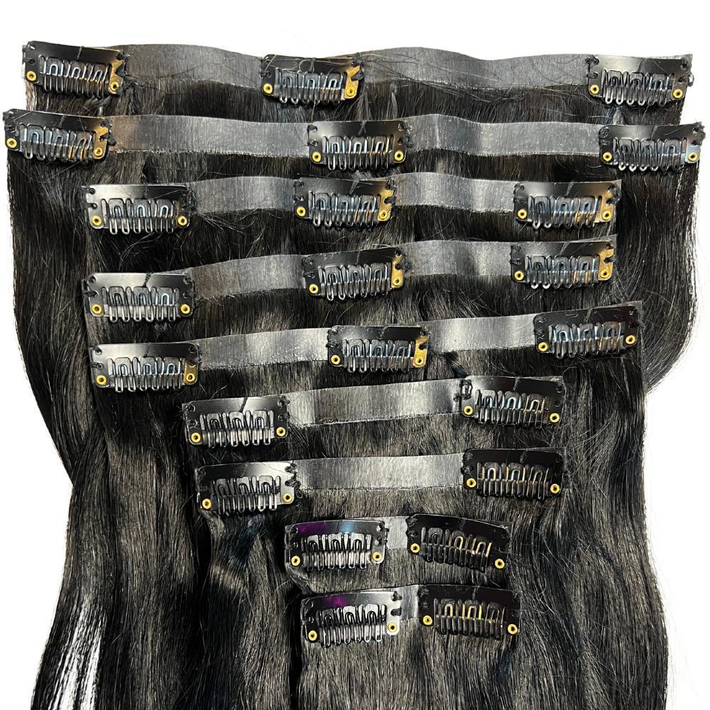 Jet Black Seamless Clip - In 100% Human Hair Extensions - Private Label