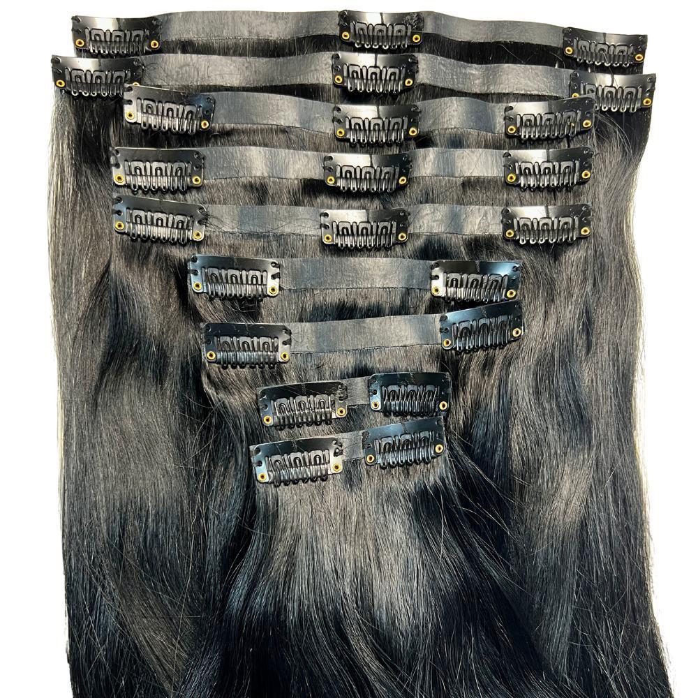 Natural Black Seamless Clip - In 100% Human Hair Extensions - Private Label