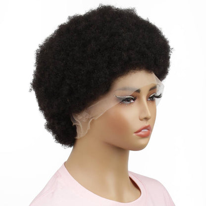 Natural Black Transparent Full Lace 100% Human Hair Afro Wig