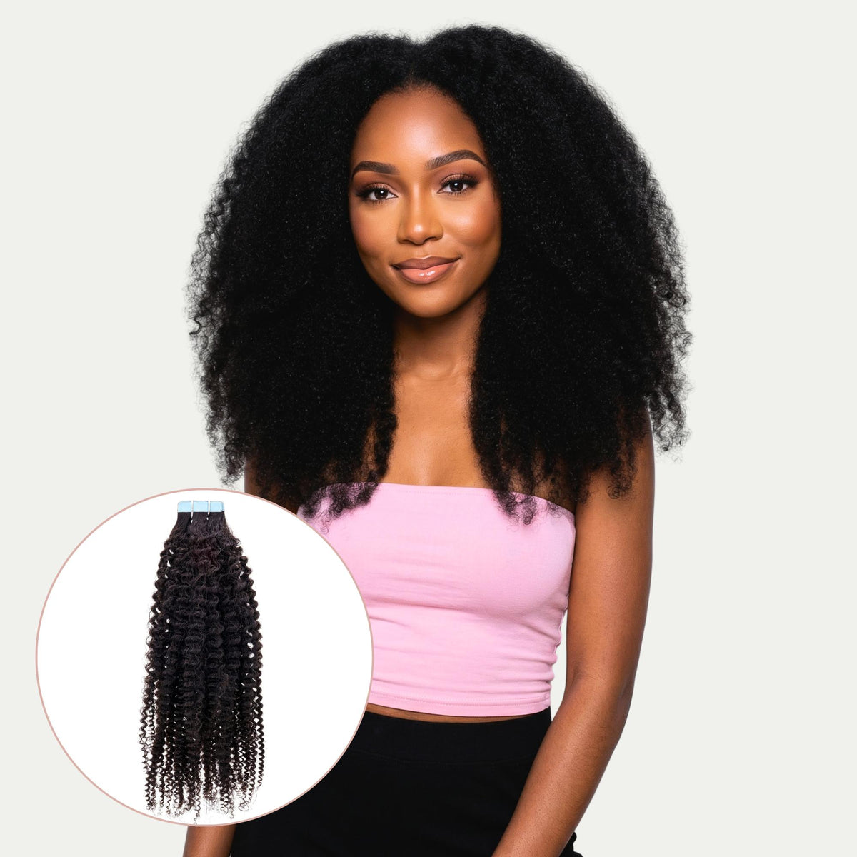 14 Inch Tape In Human Hair Extensions Afro Kinky Curly 40 Pieces Kinky Curly Clip In Hair Extensions for 3B-3C Human Hair main image 2