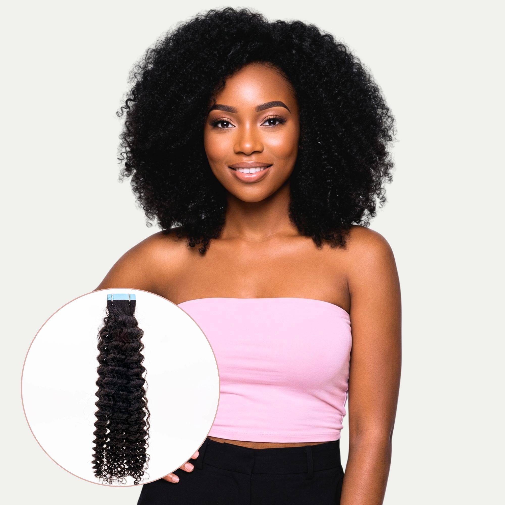 Afro Kinky Curly 100% Human Hair Tape In Extensions - Private Label