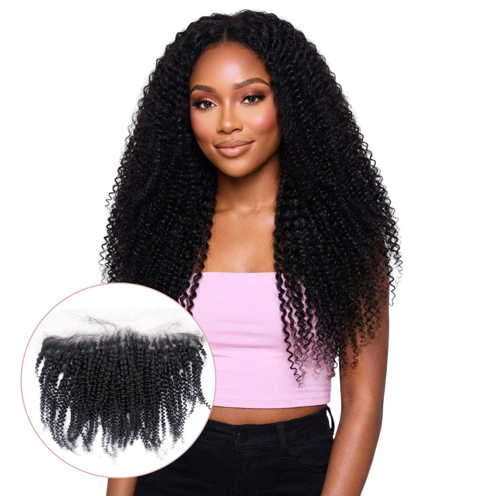 Afro Kinky Curly 13x4 Transparent Lace Human Hair Frontal - Private Label