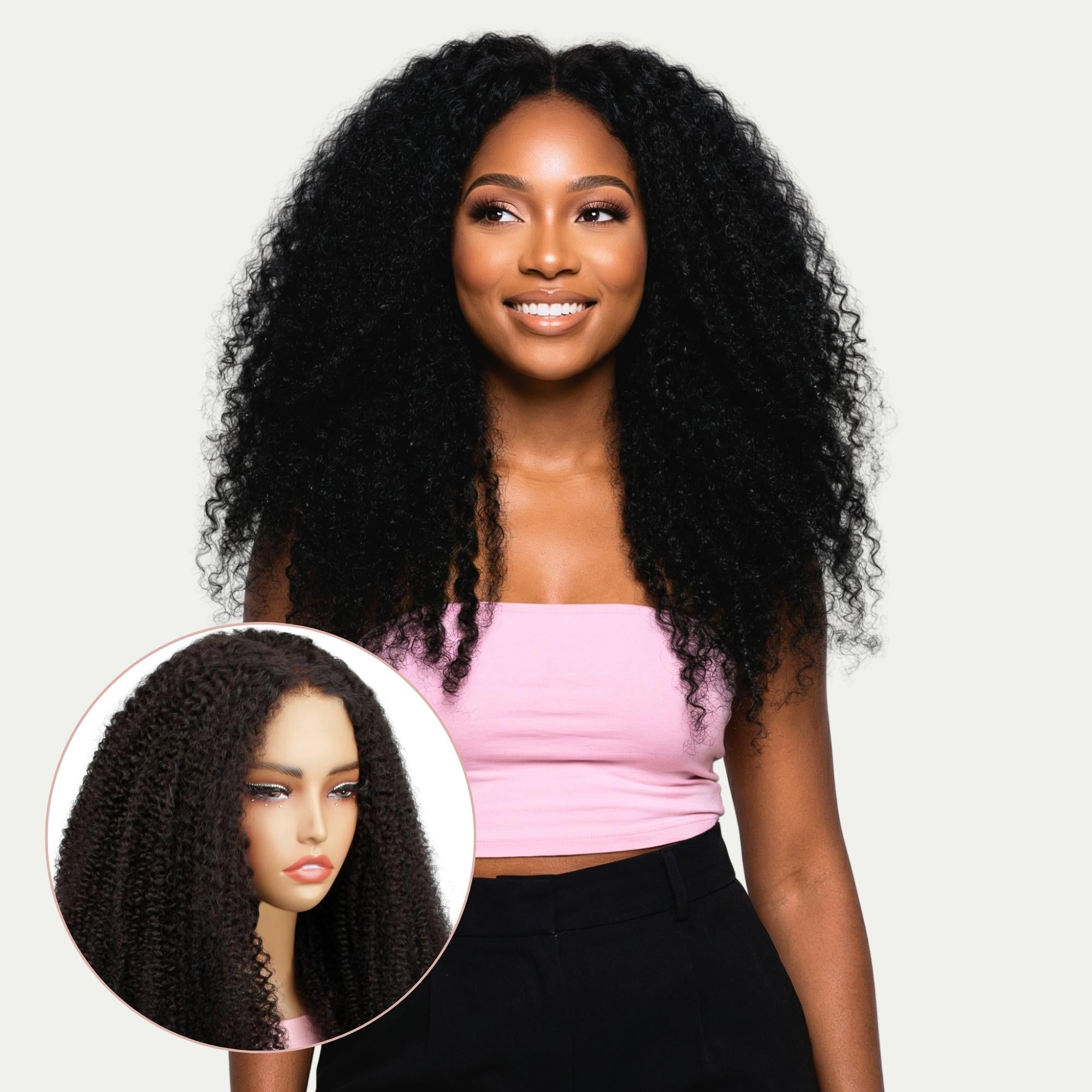 Afro Kinky Curly 2x6 HD Lace Closure 100% Human Hair Glueless Wig