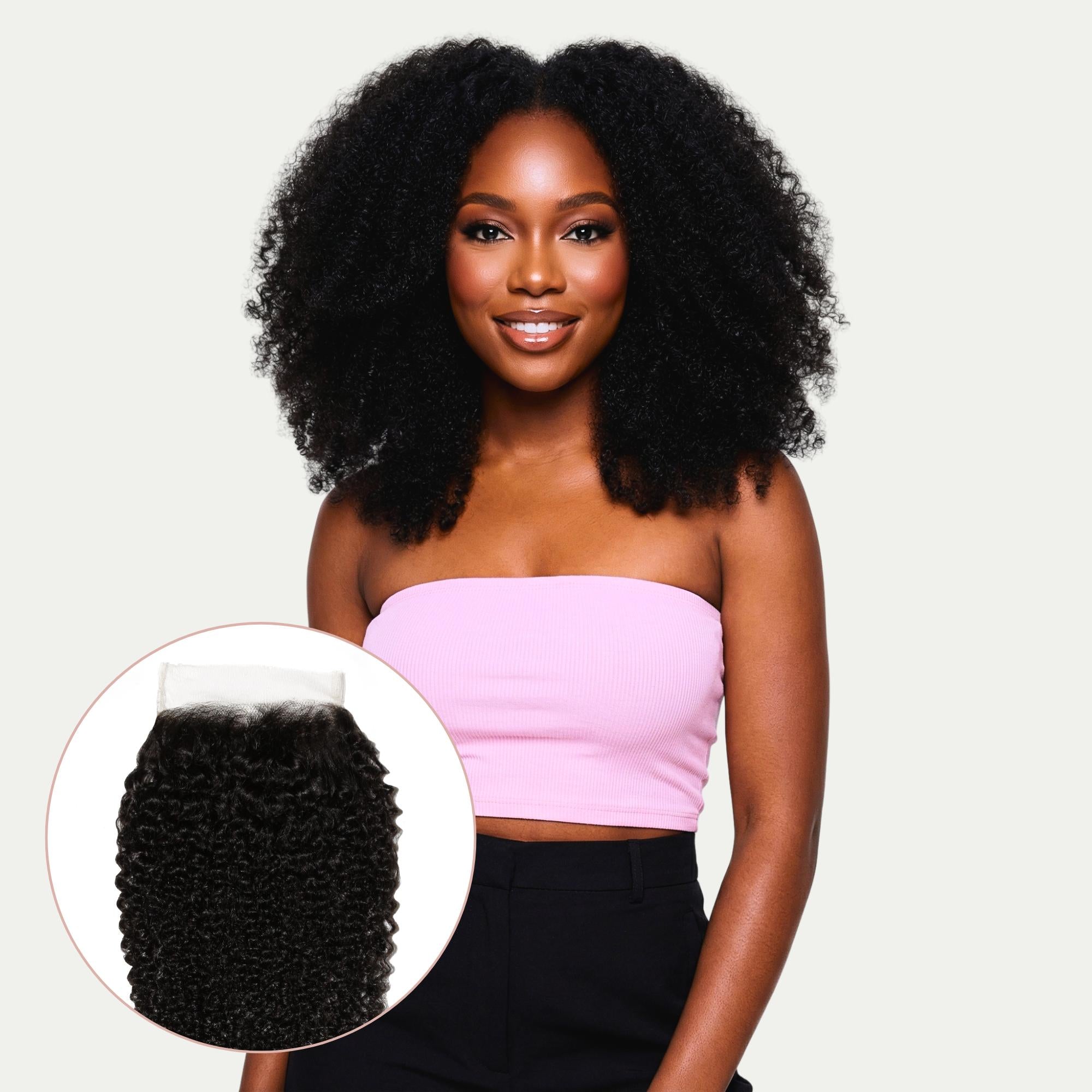 Afro Kinky Curly 4x4 Transparent Lace Human Hair Closure - Private Label