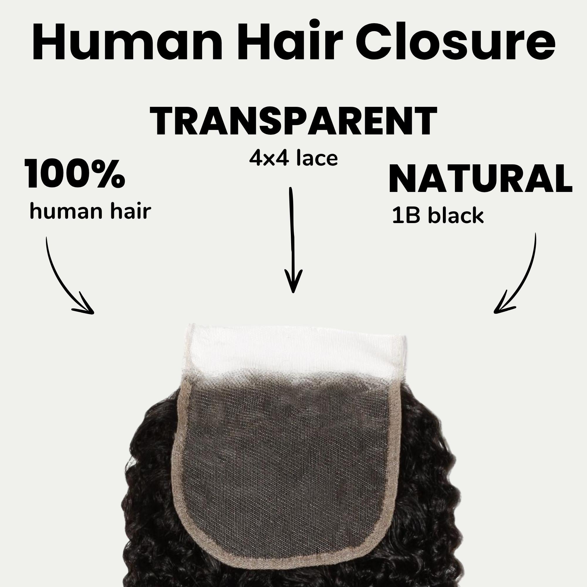 Afro Kinky Curly 4x4 Transparent Lace Human Hair Closure - Private Label