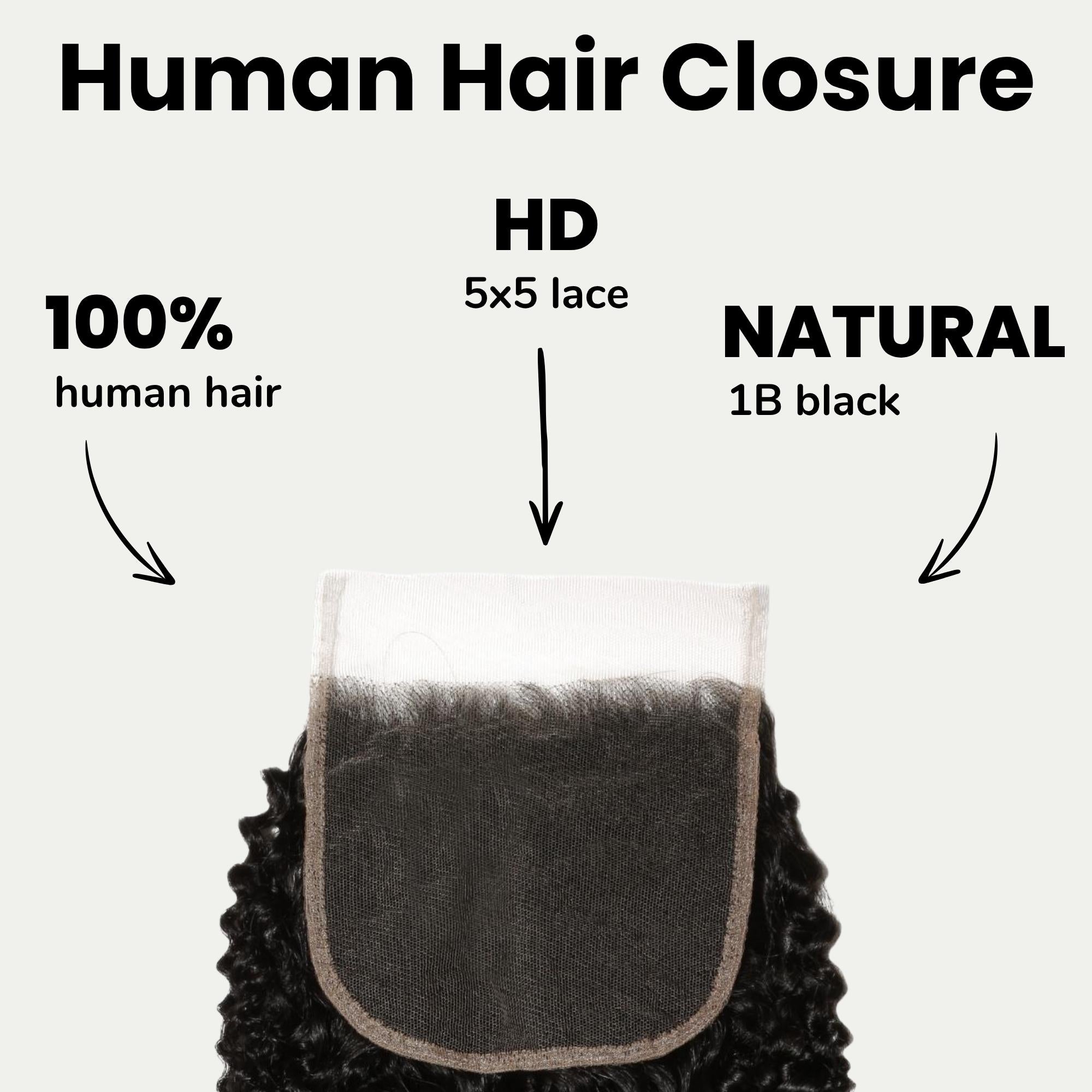 Afro Kinky Curly 5x5 HD Lace 100% Human Hair Closure - Private Label