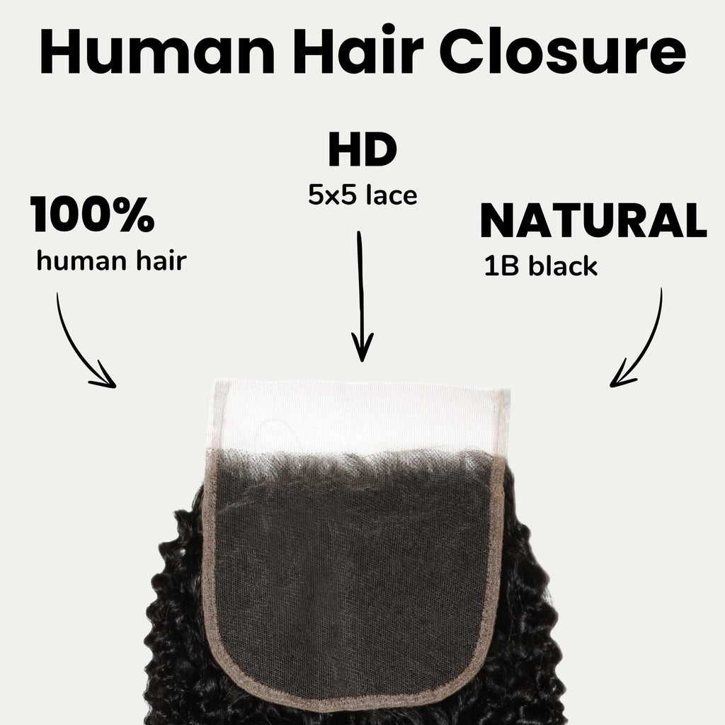 Afro Kinky Curly 5x5 HD Lace 100% Human Hair Closure - Private Label