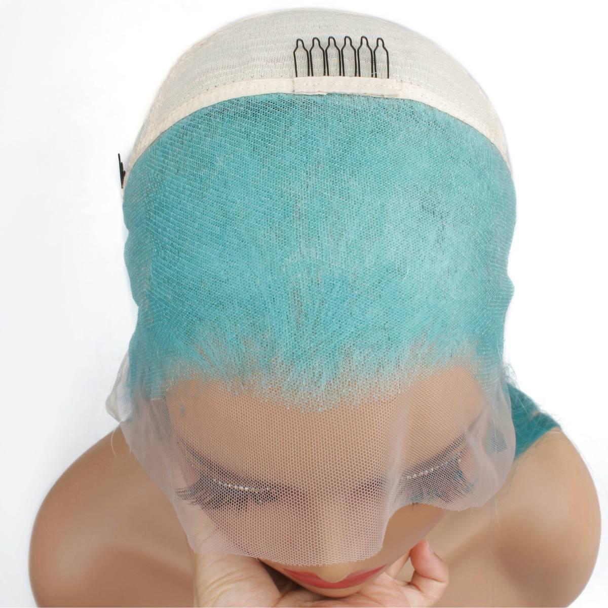 Aqua Blue Straight 13x4 Transparent Lace Front Wig - Private Label