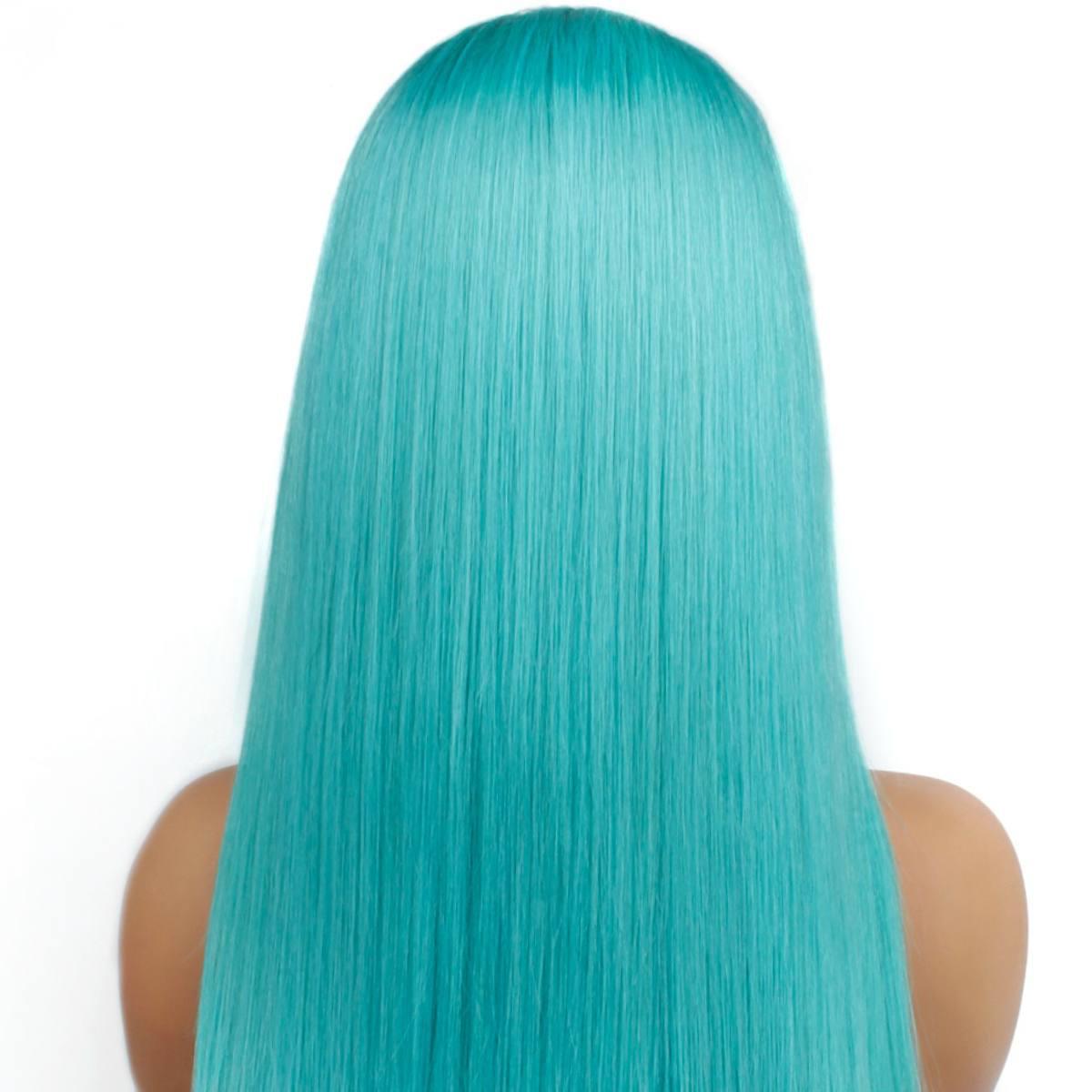 Aqua Blue Straight 13x4 Transparent Lace Front Wig - Private Label