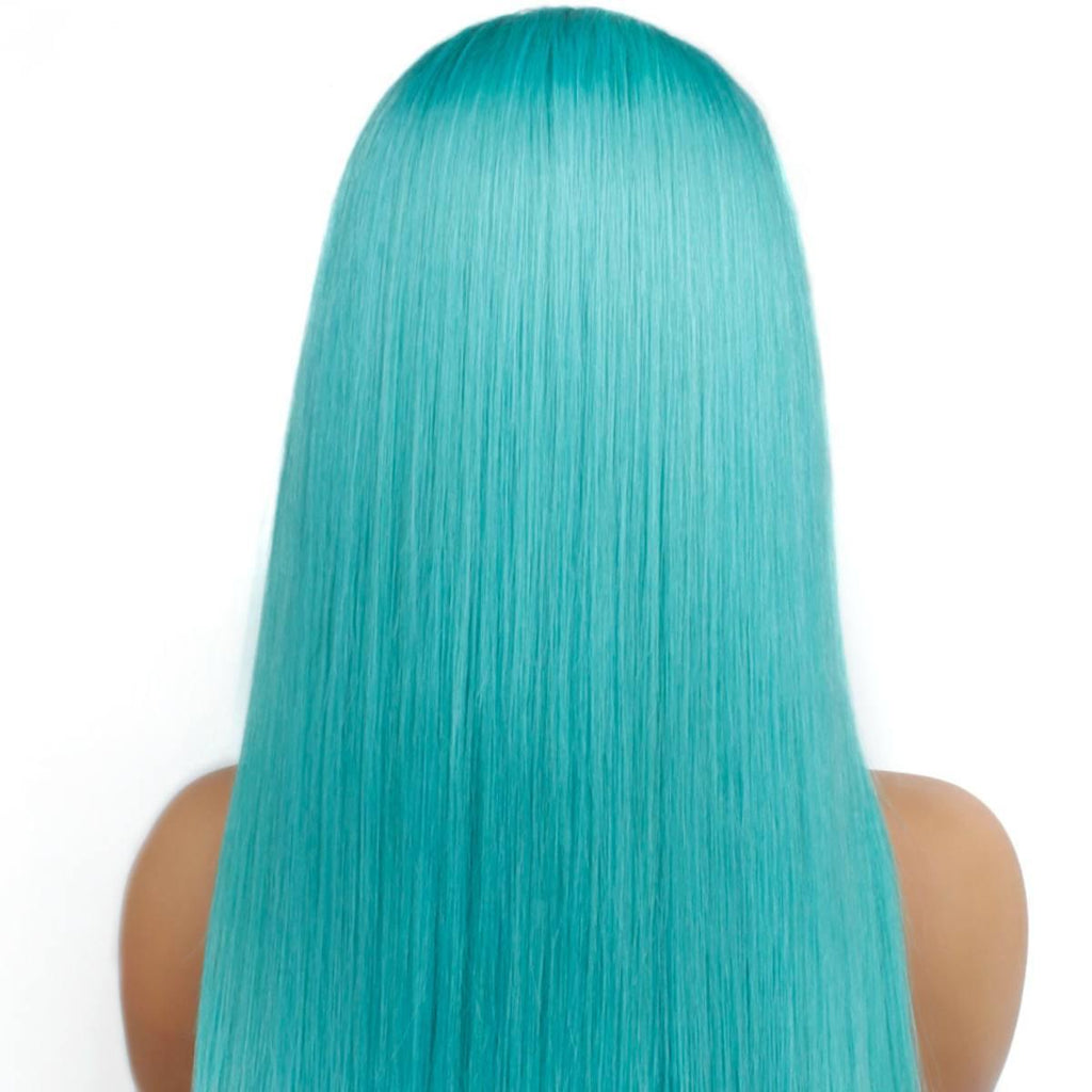 Aqua Blue Straight 13x4 Transparent Lace Front Wig - Private Label
