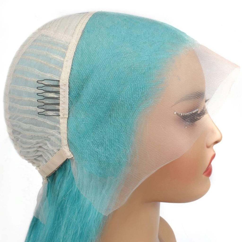 Aqua Blue Straight 13x4 Transparent Lace Front Wig - Private Label