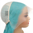 Aqua Blue Straight 13x4 Transparent Lace Front Wig - Private Label