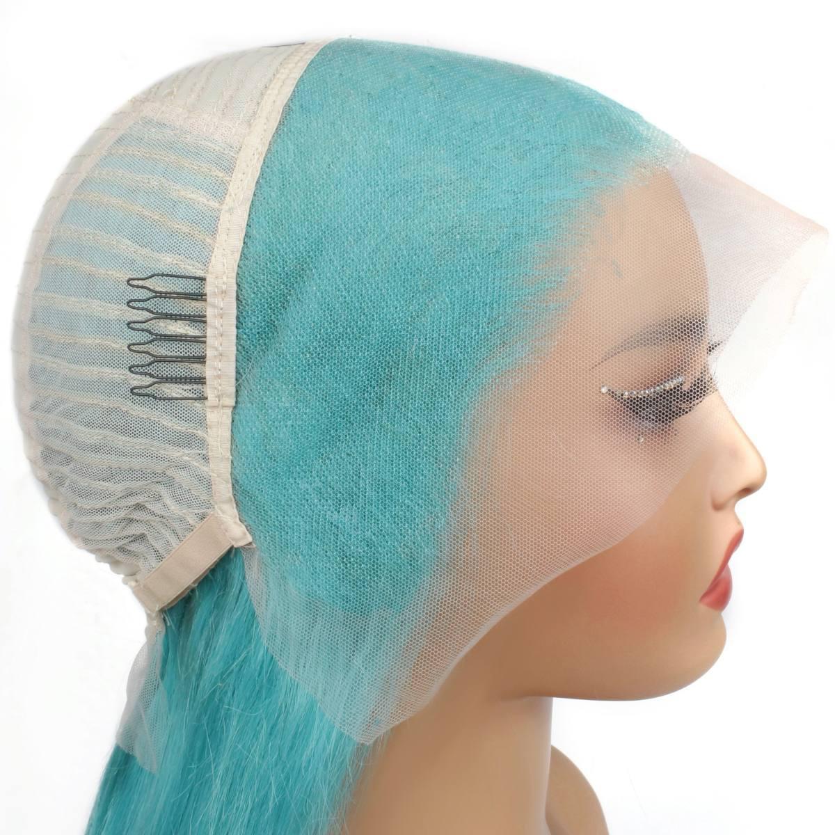 Aqua Blue Straight 13x4 Transparent Lace Front Wig - Private Label