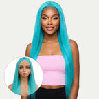 Aqua Blue Straight 13x4 Transparent Lace Front Wig - Private Label