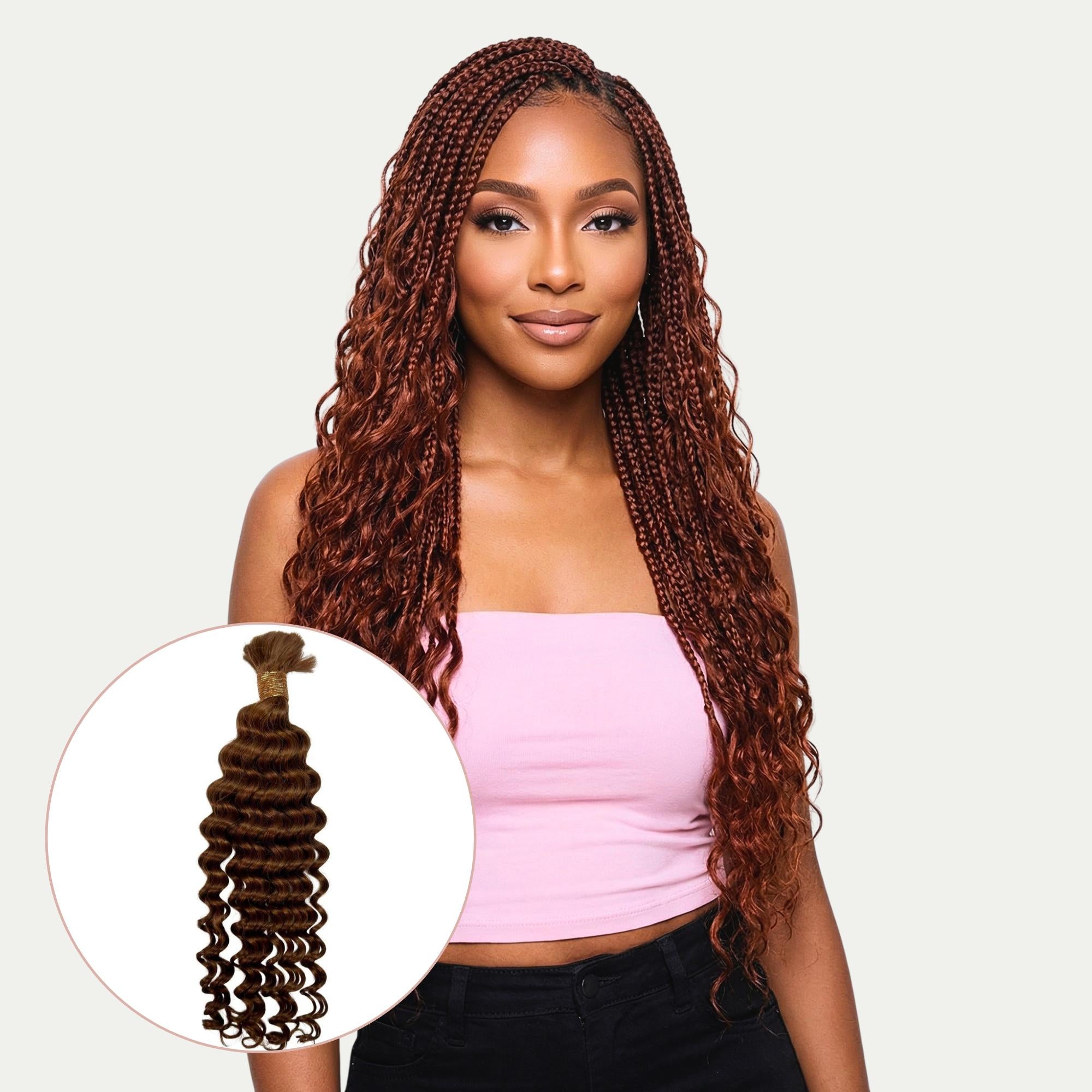 Auburn Deep Wave Bulk 100% Human Braiding Hair - Private Label