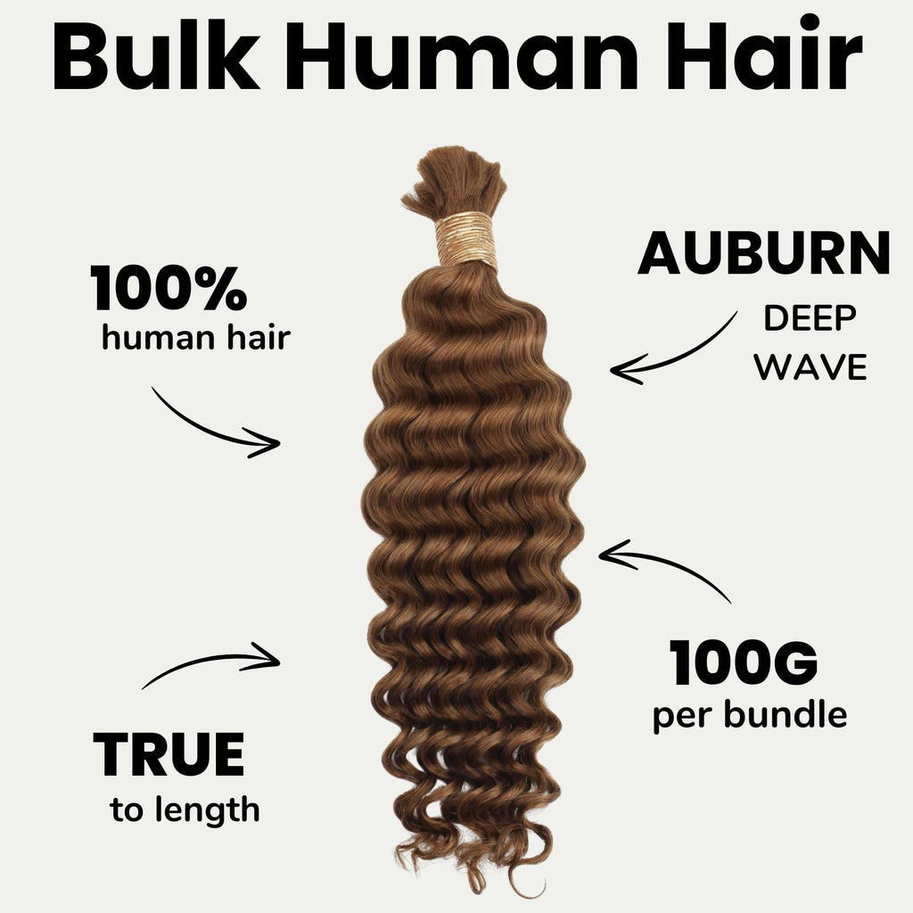 Auburn Deep Wave Bulk 100% Human Braiding Hair - Private Label
