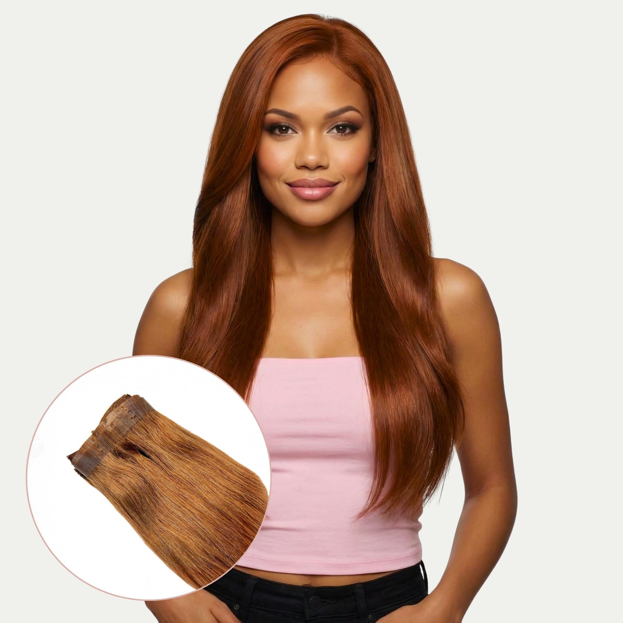 Auburn Seamless Clip - In 100% Human Hair Extensions - Private Label