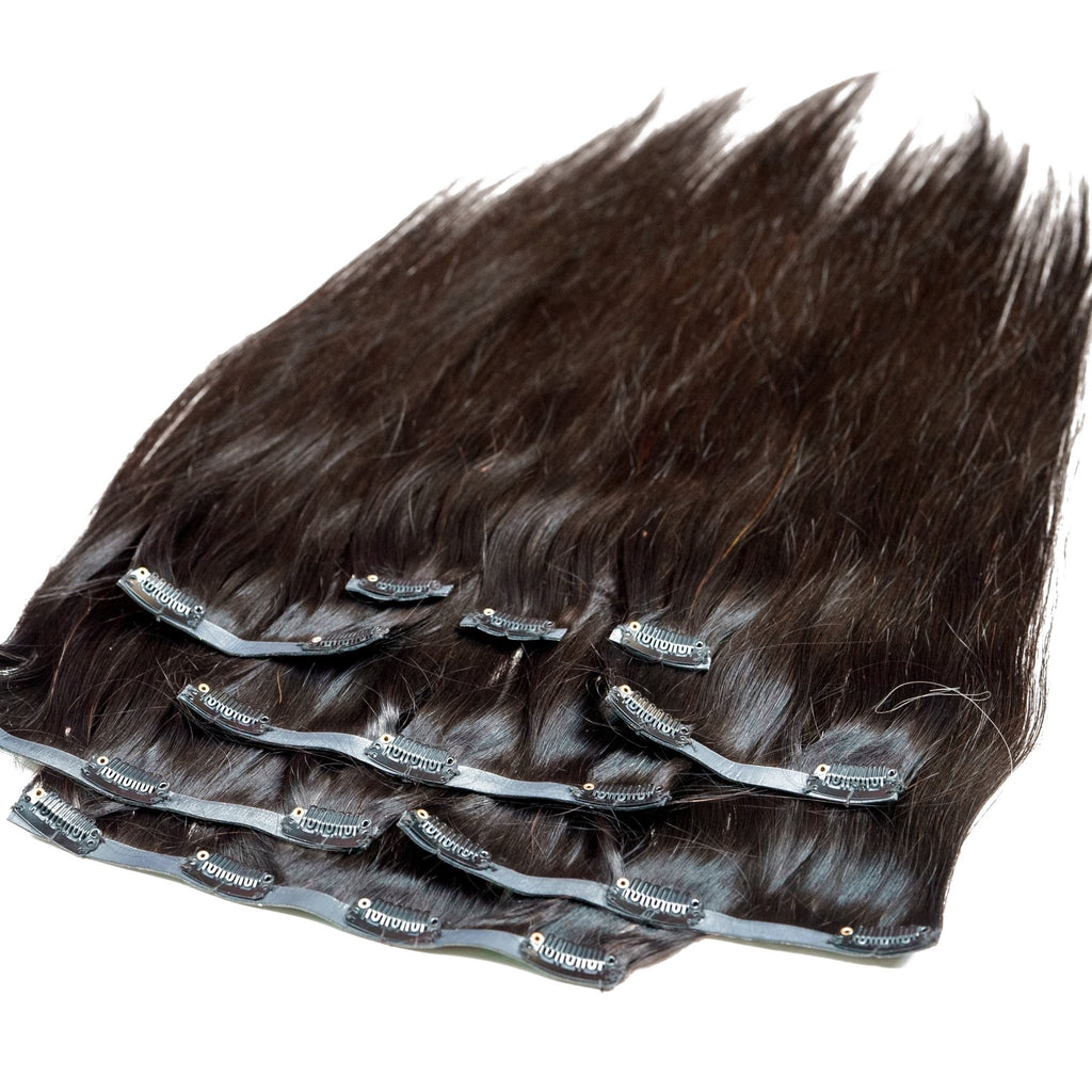 Invisible Straight 100% Human Hair Natural Black Clip - Ins - Private Label