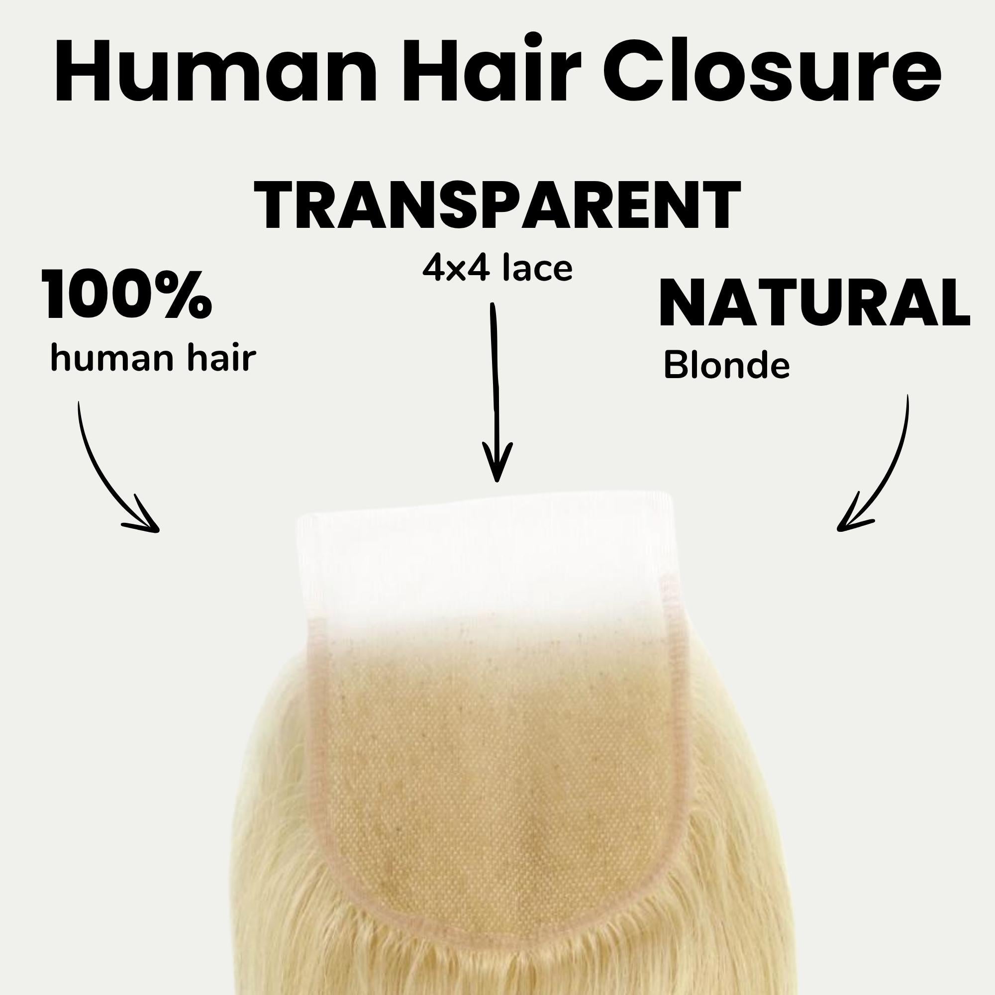 Blonde Straight 4x4 Transparent Lace Human Hair Closure - Private Label