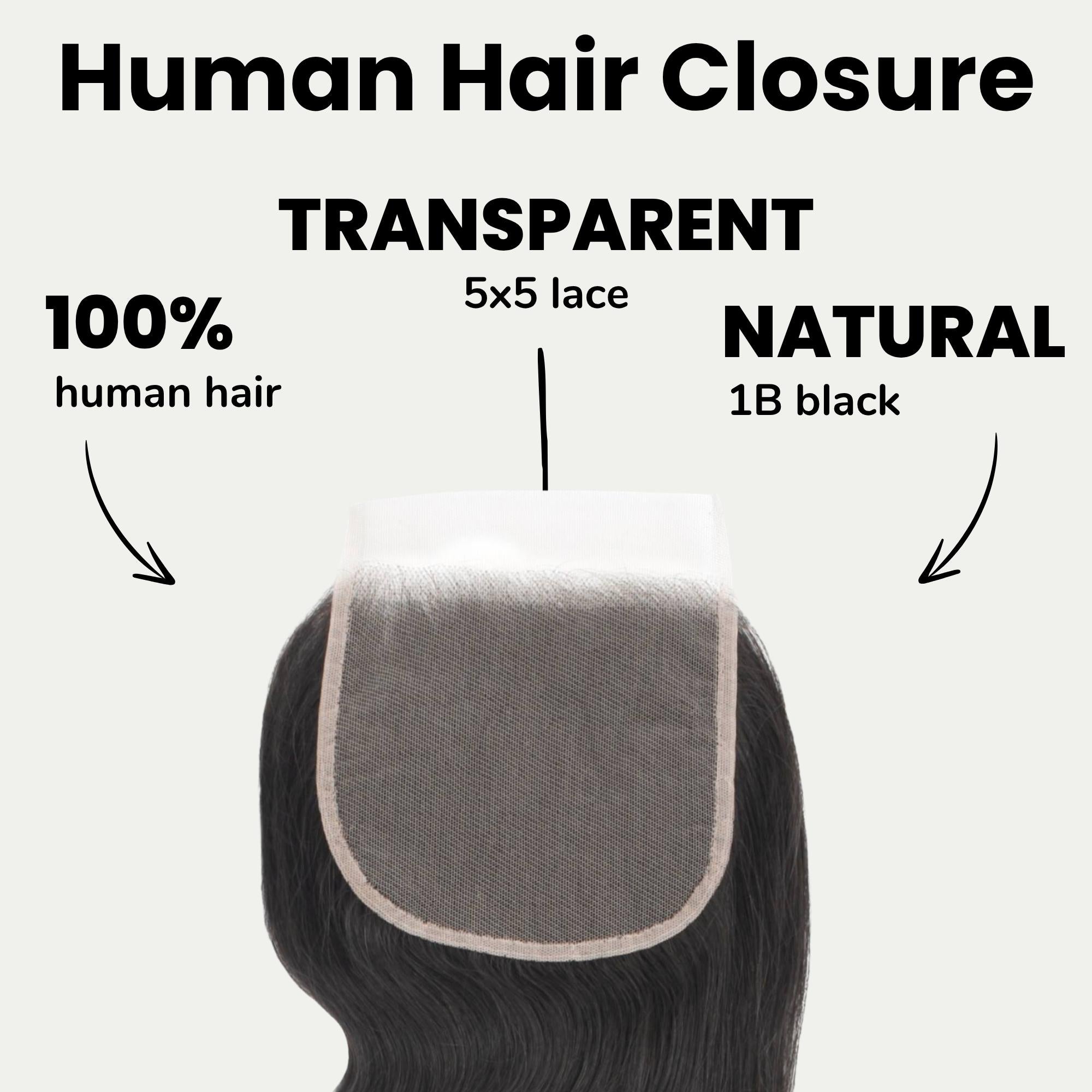 Body Wave 5x5 Transparent Lace Human Hair Closure - Private Label